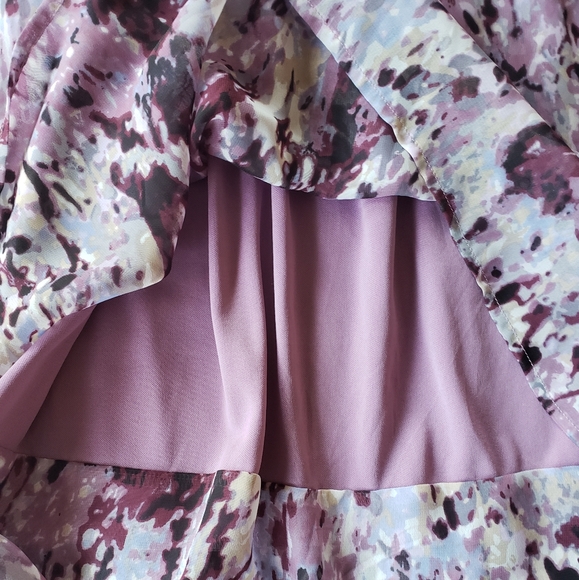 Multi colored purple lined baby doll blouse  with silver sequined neckline sz Lg - Picture 5 of 8